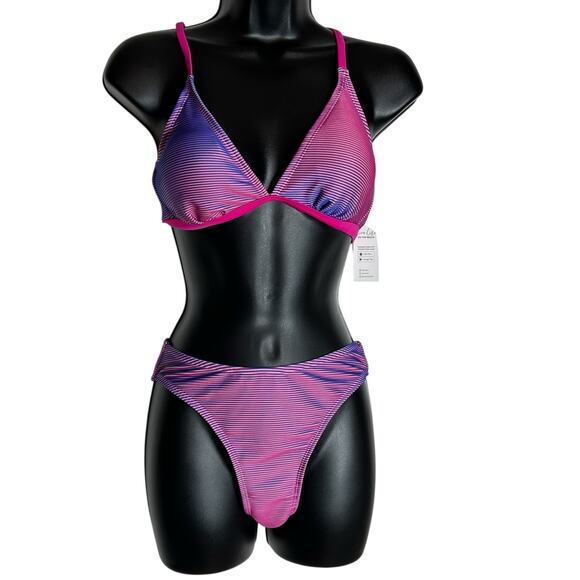 Cupshe Multicolor Pink V-Neck Crisscross Tie Back 2 Piece Swimsuit Size S NWT - Picture 6 of 6